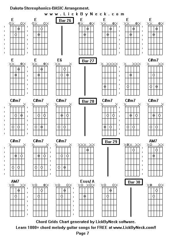 Chord Grids Chart of chord melody fingerstyle guitar song-Dakota-Stereophonics-BASIC Arrangement,generated by LickByNeck software.